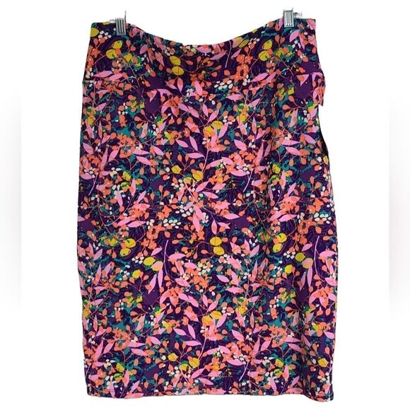 NWT LuLaRoe 2X Cassie Bodycon Skirt Pink Floral Jacquard Stretch Straight Pencil - Picture 8 of 9
